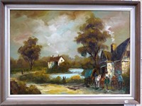 Unknown Artist. Village Scene Oil Painting