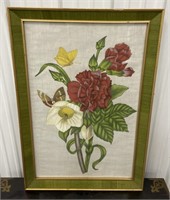 Framed painting on fabric - flowers w/
