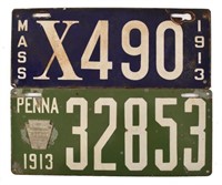 1913 Porcelain License Plates