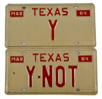 Pair of 1984 Texas Vanity License Plates.