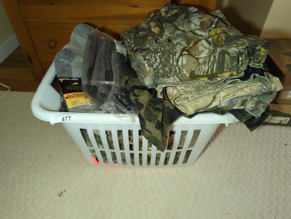 LAUNDRY BASKET OF HUNTING SOCKS/ CLOTHES