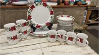 22pc Gibson Poinsettia Christmas Dishes. Two