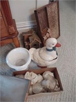 Large goose cookie jar, Birdhouse and other