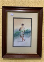 Small framed golfer print, old Timey golfer (793)