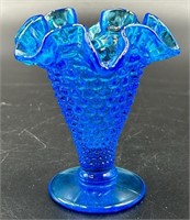 Fenton Colonial Blue Hobnail Trumpet Vase Uv
