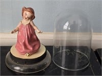 Small Porcelain Little Girl Figurine w Glass Case