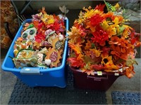 2 Totes of Faux Autumn Flowers
