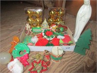 BL-2 boxes gold balls, ceramic Madonna, ornaments