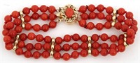 14K Gold and Red Coral Bracelet