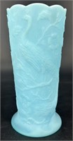 Fenton Blue Satin Peacock Vase