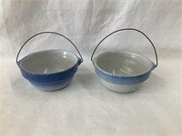 (2) Mini Blue & White Stoneware Bowls, 3 1/2”