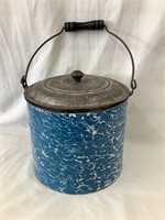 Blue & White Swirl Graniteware Pail, 8 3/4”T