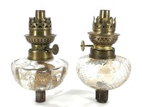 2 Peg Oil Lamps w Clear Glass