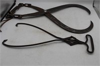 (2) Antique Iron Ice/Hay Tongs Gifford Wood Co. &