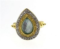 Genuine Blue-Green Pear Cut Talisman Ring