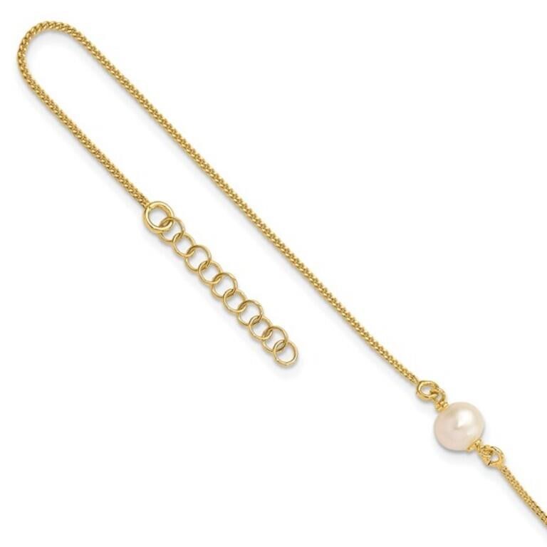 Sterling Silver Gold-tone Pearl Anklet