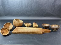 Cutting Board, Coconut Cups and Husks