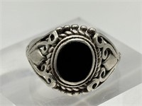 Antique Sterling Silver Black Onyx Ring