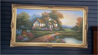 Lovely LARGE Framed J.Moore Painting (53 L x  29