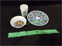 Plastic 3-piece child's dish set plate,bowl,cup