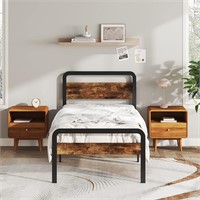 Twin Bed Frame with Wood Headboard  14 Inch