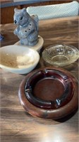 Duk it amber ashtray with wood vase, ceramic