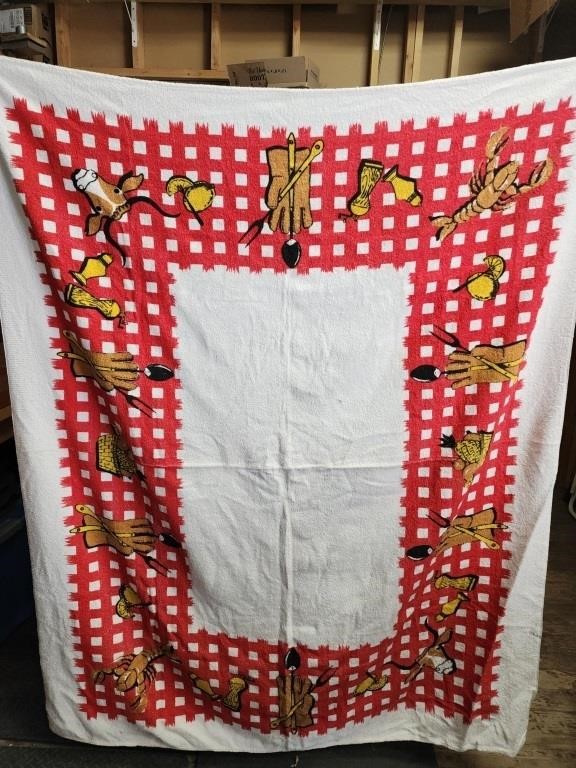 LARGE VINTAGE TERRY CLOTH SQUARE TABLE CLOTH