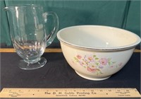 Vintage Crystal Pitcher & Large Pottery Bowl