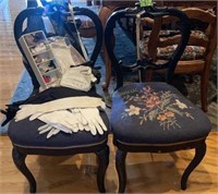 2 Antique Needlepoint Floral Side Chairs