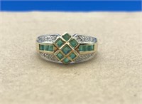 Vintage 14K Emerald & Diamonds Band Ring