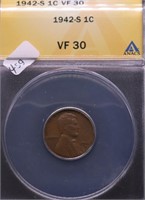 1942 S ANAX VF 30 LINCOLN CENT