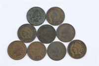 (9) Indian Head Cents (common date-Circulated)