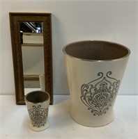 Ceramic Bathroom Canister and Trash Bin w/ Mirror