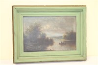 Hudson River Type Oil On Canvas Framed