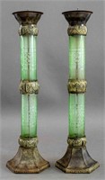 Indian Bronze & Cut Glass Pricket Sticks, Pair