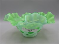 Fenton 3 x 5" green opal coin spot ruffled bowl
