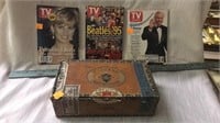 Vintage TV Guides & cigar box.