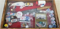 PEPSI COLA COLLECTABLE ITEMS IN SHADOW BOX 16X11