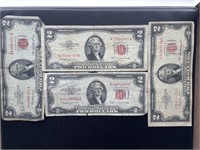(4) 1953 Series 2 Dollar Red Seals
