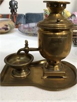 Small Brass Russian Samovar, Tray and Dish