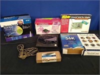 Box of misc Computer Parts, Software, Answer Mach