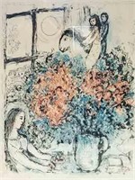After Chagall Giclee on Paper Print of Flowers