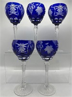 Cobalt blue cut to clear crystal Wine hocks