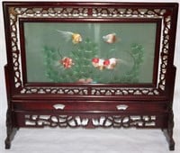 ORIENTAL CARVED WOODEN TABLE SCREEN W/