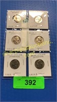 Six brilliant uncirculated Jefferson nickels