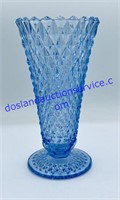 Indiana Glass Blue Diamond Point Vase (8”)