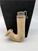 Antique Large Meerschaum Horn pipe with Sterling