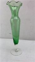8in antique green glass vase