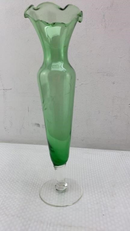 8in antique green glass vase