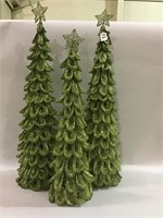 Lot of 3 Green Decorative Glitter Christmas Trees